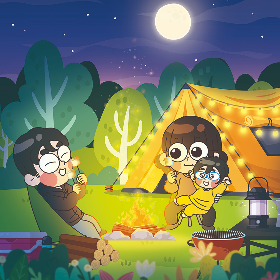 [Rong's Bucket List Vol.2] Eating marshmallow while camping (2023, Digital Art, 30x30cm)