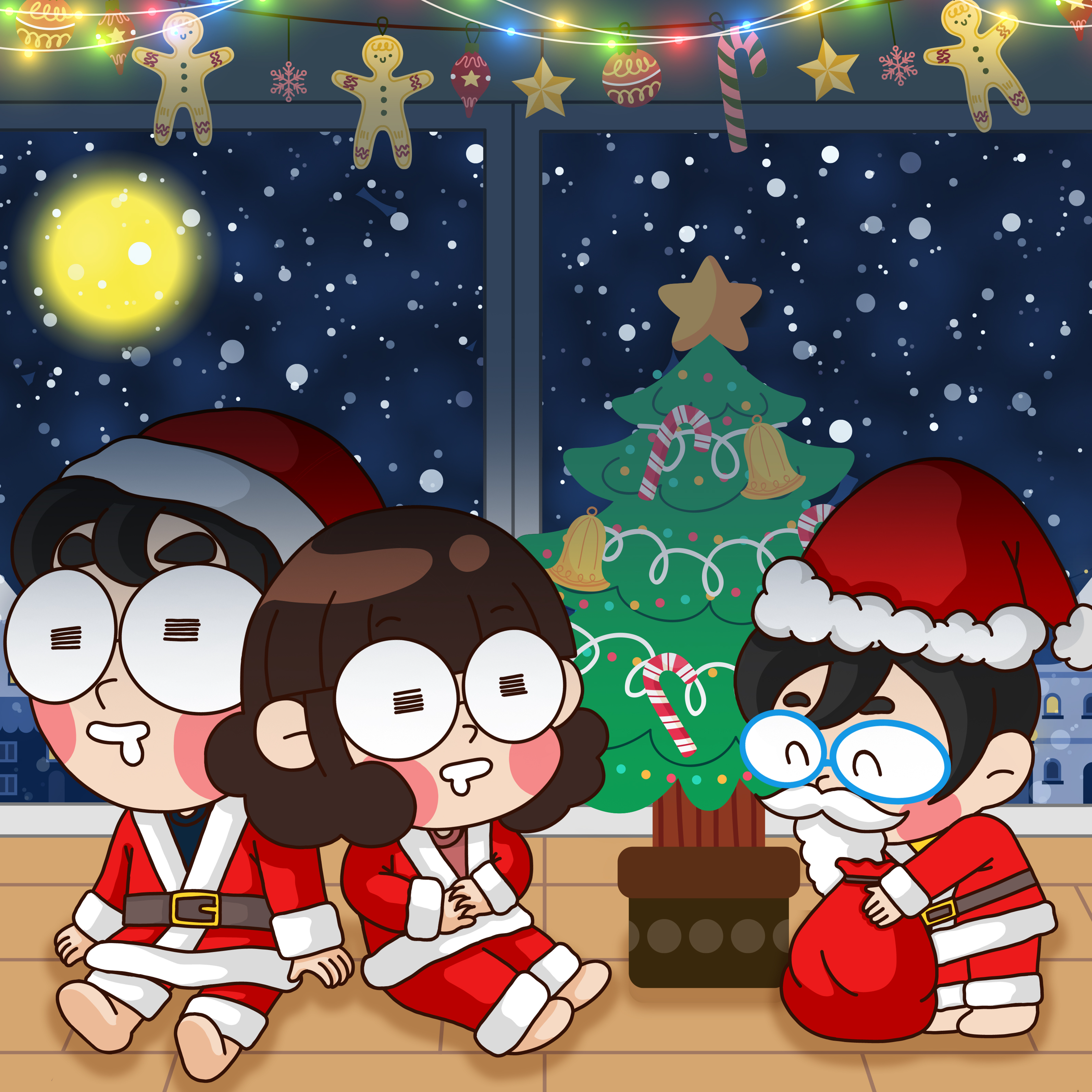 [Rong's Bucket List Vol.8] Santa Claus Family on Snowy Christmas Eve  (2023, Digital Art, 30x30cm)