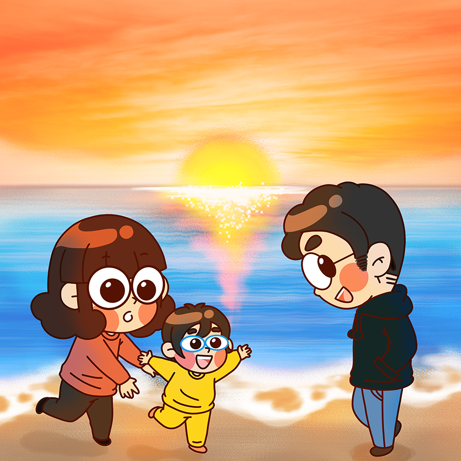[Rong's Bucket List Vol.1] Let's all jump together on the beach with sunset (2022, Digital Art, 30x30cm)