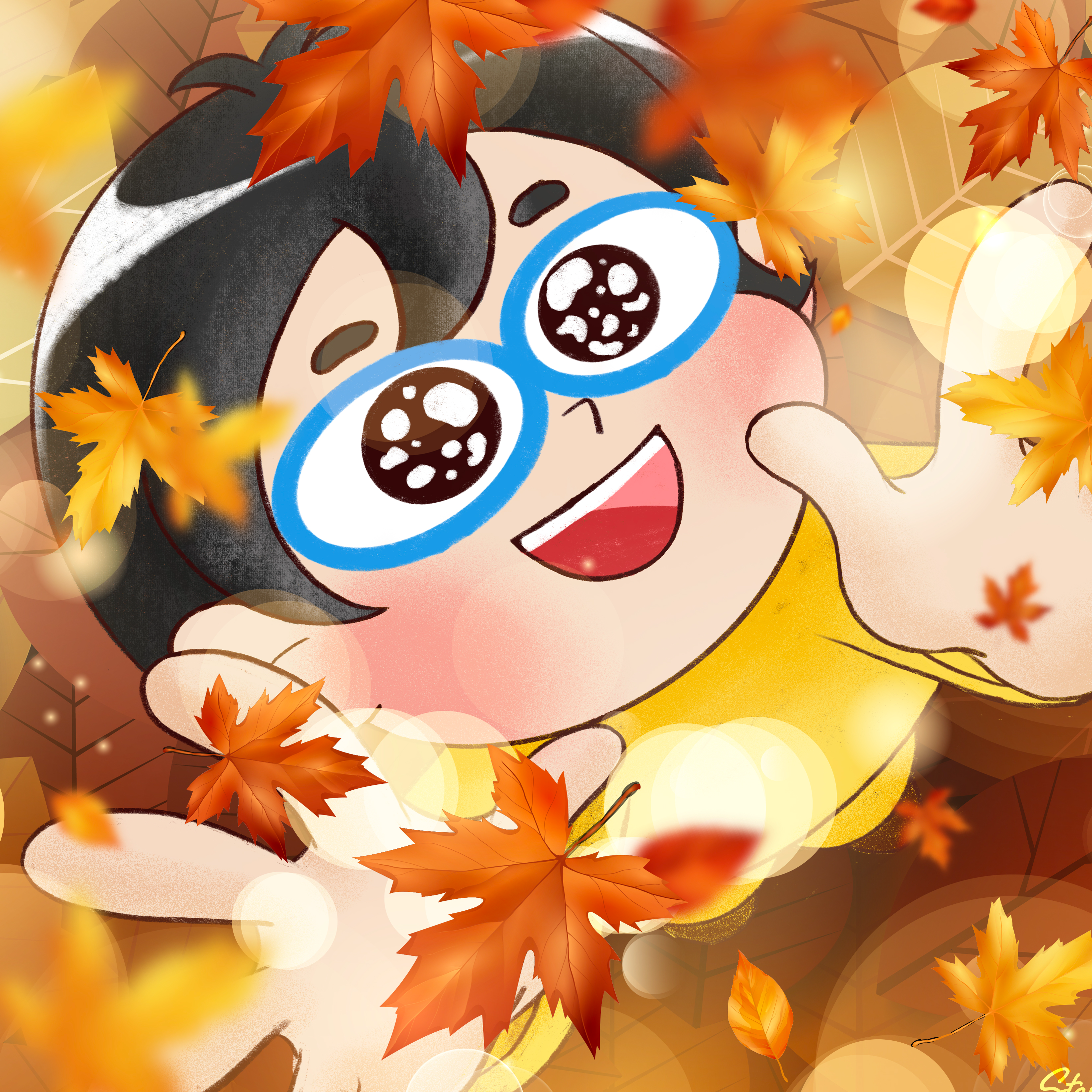 [Rong's Bucket List Vol.7] Spraying Fall Leaves (2023, Digital Art, 30x30cm)